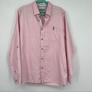 Ted Baker Mens Button Down Shirt top Pink Linen Cotton Blend Dress Casual